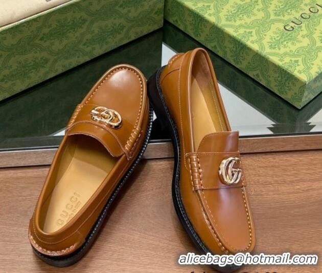 Best Product Gucci Shiny Leather Loafers with GG Brown 1231154