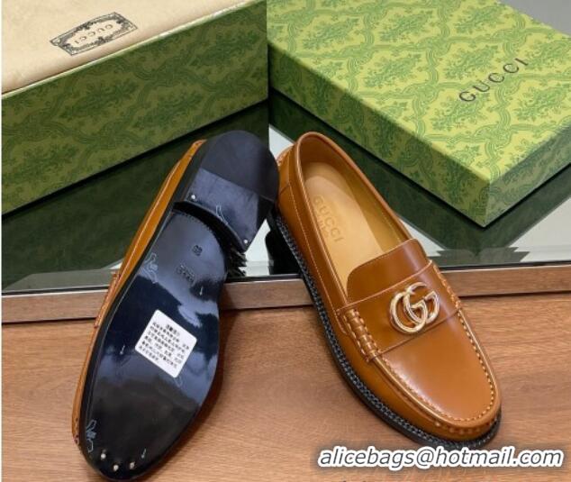 Best Product Gucci Shiny Leather Loafers with GG Brown 1231154