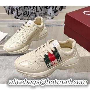 Top Design Gucci Rhyton Leather Sneakers with Gucci Web Print Ivory White 1231155