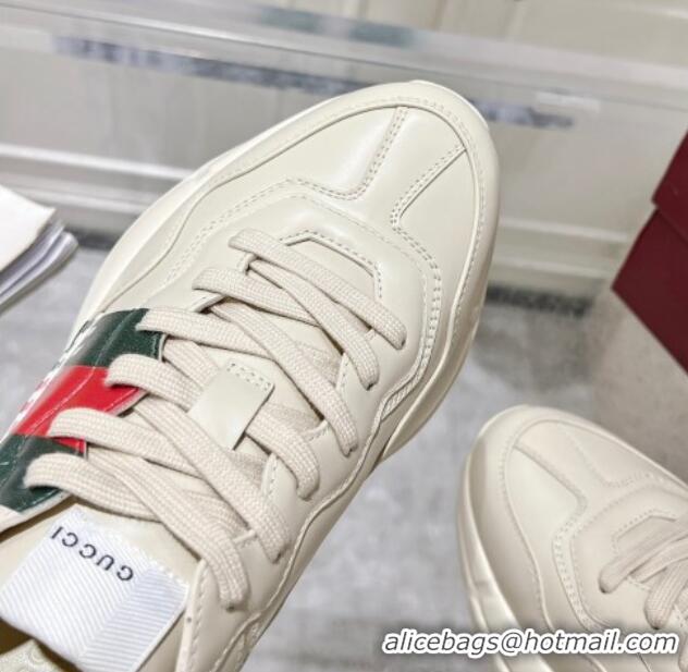 Top Design Gucci Rhyton Leather Sneakers with Gucci Web Print Ivory White 1231155