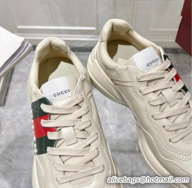 Top Design Gucci Rhyton Leather Sneakers with Gucci Web Print Ivory White 1231155