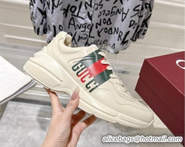 Top Design Gucci Rhyton Leather Sneakers with Gucci Web Print Ivory White 1231155