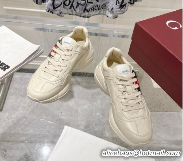 Top Design Gucci Rhyton Leather Sneakers with Gucci Web Print Ivory White 1231155