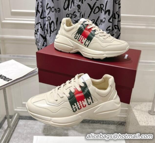 Top Design Gucci Rhyton Leather Sneakers with Gucci Web Print Ivory White 1231155