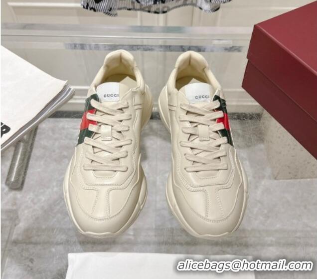 Top Design Gucci Rhyton Leather Sneakers with Gucci Web Print Ivory White 1231155