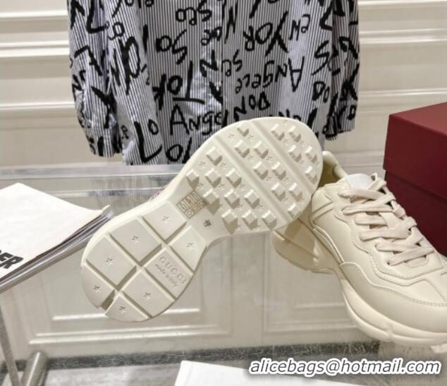 Luxury Gucci Rhyton Leather Sneakers with 'Gucci G 1921' Print Ivory White 1231156