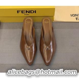 Good Looking Fendi Feel Heel Mules 4.5cm with Studs in Shiny Calfskin Dark Brown 1122077