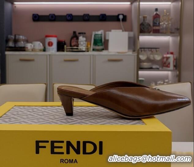 Good Looking Fendi Feel Heel Mules 4.5cm with Studs in Shiny Calfskin Dark Brown 1122077