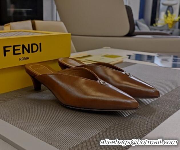 Good Looking Fendi Feel Heel Mules 4.5cm with Studs in Shiny Calfskin Dark Brown 1122077