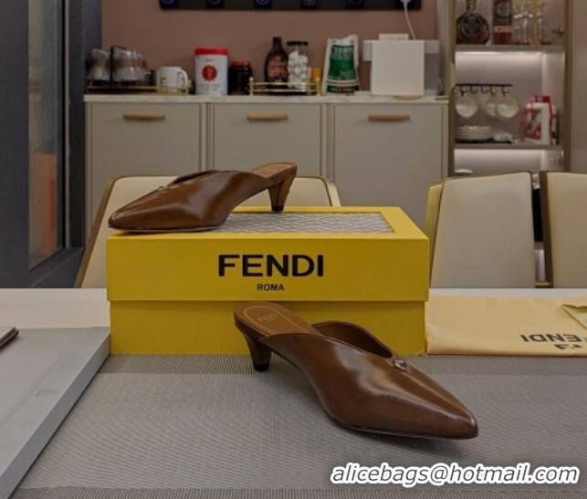 Good Looking Fendi Feel Heel Mules 4.5cm with Studs in Shiny Calfskin Dark Brown 1122077