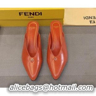 Top Design Fendi Feel Heel Mules 4.5cm with Studs in Shiny Calfskin Orange 1122078