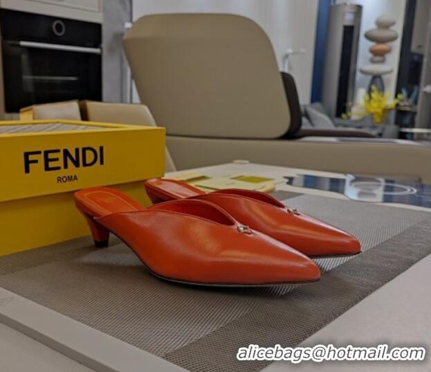 Top Design Fendi Feel Heel Mules 4.5cm with Studs in Shiny Calfskin Orange 1122078