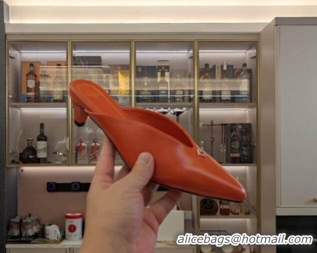 Top Design Fendi Feel Heel Mules 4.5cm with Studs in Shiny Calfskin Orange 1122078