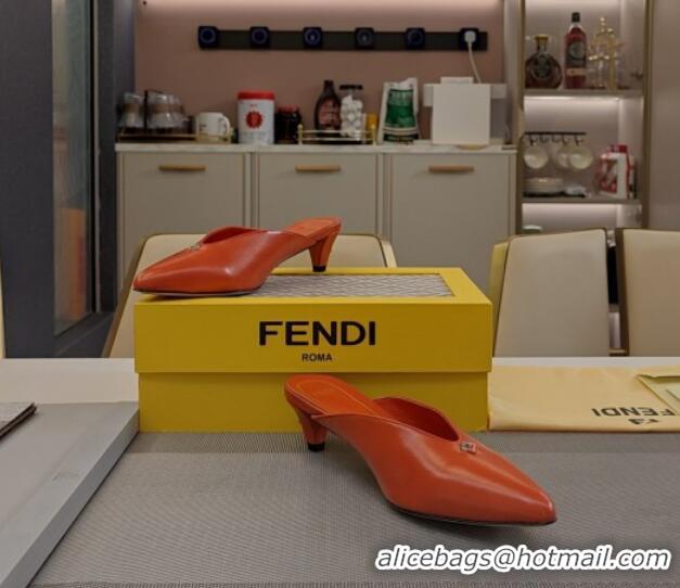 Top Design Fendi Feel Heel Mules 4.5cm with Studs in Shiny Calfskin Orange 1122078