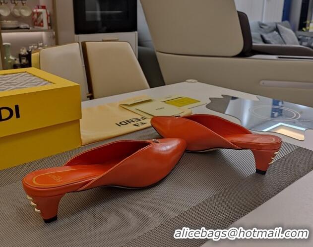 Top Design Fendi Feel Heel Mules 4.5cm with Studs in Shiny Calfskin Orange 1122078