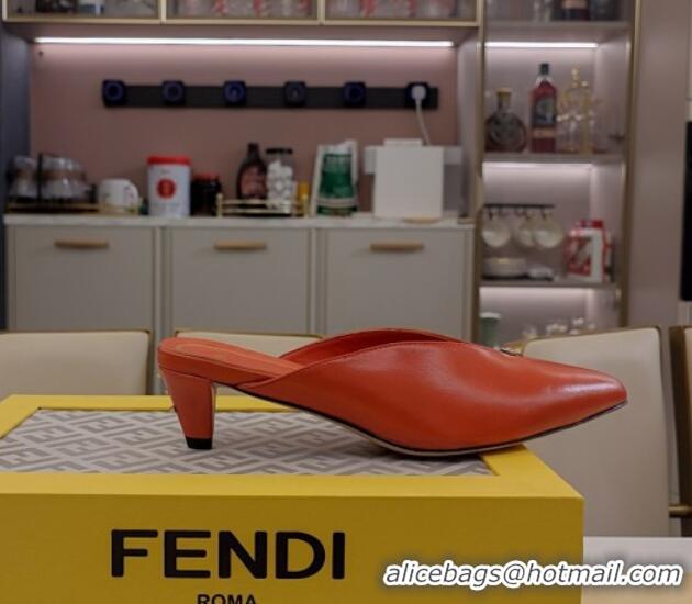 Top Design Fendi Feel Heel Mules 4.5cm with Studs in Shiny Calfskin Orange 1122078