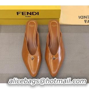 Best Product Fendi Feel Heel Mules 4.5cm with Studs in Shiny Calfskin Tan Brown 1122079