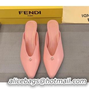 Most Popular Fendi Feel Heel Mules 4.5cm with Studs in Shiny Calfskin Light Pink 1122080