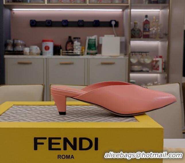 Most Popular Fendi Feel Heel Mules 4.5cm with Studs in Shiny Calfskin Light Pink 1122080