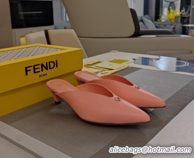 Most Popular Fendi Feel Heel Mules 4.5cm with Studs in Shiny Calfskin Light Pink 1122080