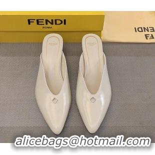 Best Price Fendi Feel Heel Mules 4.5cm with Studs in Shiny Calfskin White 1122081