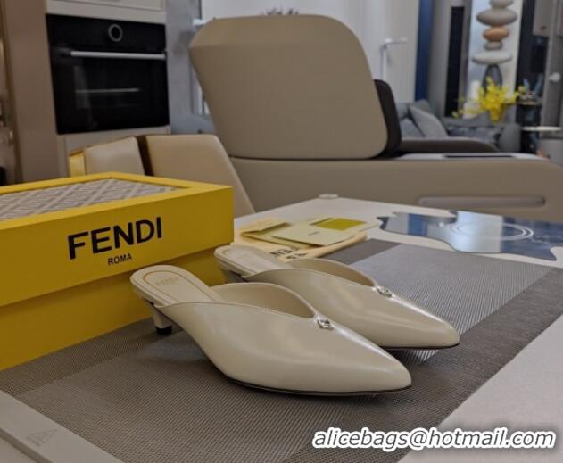 Best Price Fendi Feel Heel Mules 4.5cm with Studs in Shiny Calfskin White 1122081