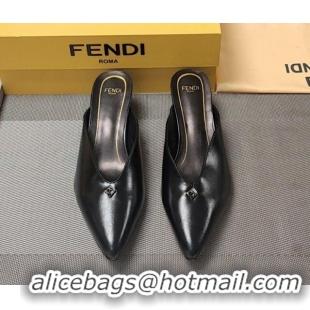 Pretty Style Fendi Feel Heel Mules 4.5cm with Studs in Shiny Calfskin Black 1122082