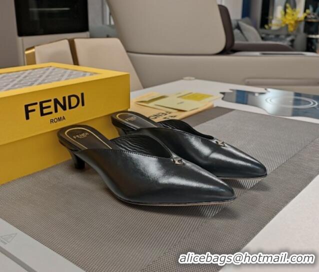 Pretty Style Fendi Feel Heel Mules 4.5cm with Studs in Shiny Calfskin Black 1122082