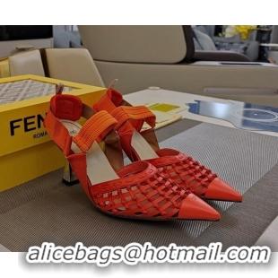 Durable Fendi Colibri Slingback Pumps 6.5cm in Knot Woven Calfskin and Mesh Orange 1122085