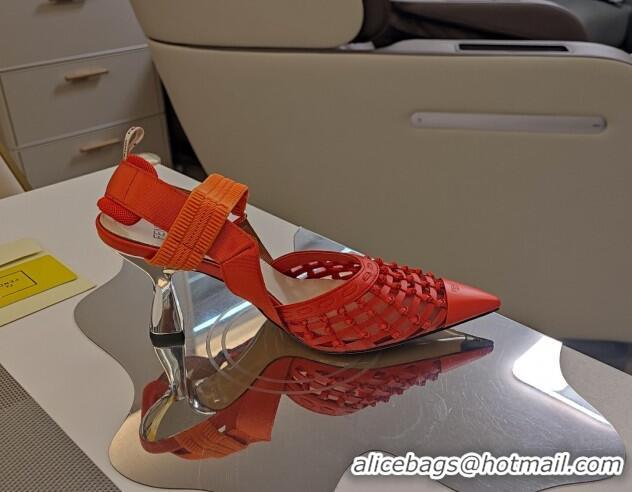 Durable Fendi Colibri Slingback Pumps 6.5cm in Knot Woven Calfskin and Mesh Orange 1122085