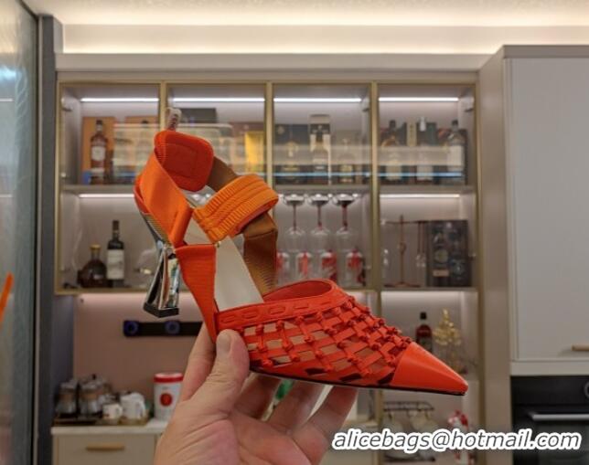 Durable Fendi Colibri Slingback Pumps 6.5cm in Knot Woven Calfskin and Mesh Orange 1122085