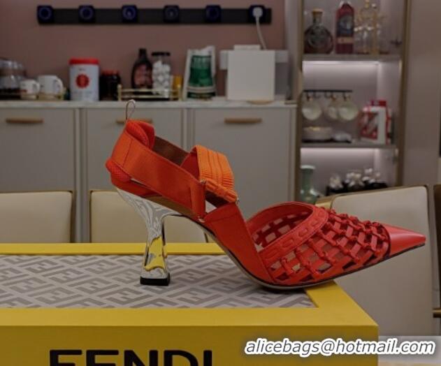 Durable Fendi Colibri Slingback Pumps 6.5cm in Knot Woven Calfskin and Mesh Orange 1122085