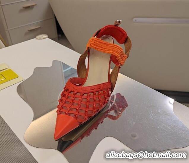 Durable Fendi Colibri Slingback Pumps 6.5cm in Knot Woven Calfskin and Mesh Orange 1122085