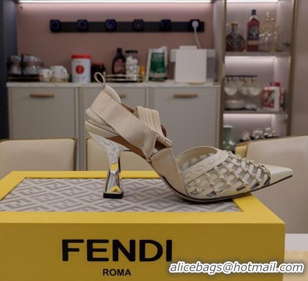 Unique Style Fendi Colibri Slingback Pumps 6.5cm in Knot Woven Calfskin and Mesh White 1122086