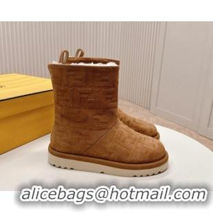 Shop Duplicate Fendi Apres Chic Snow Boots in FF Suede Brown 1224001