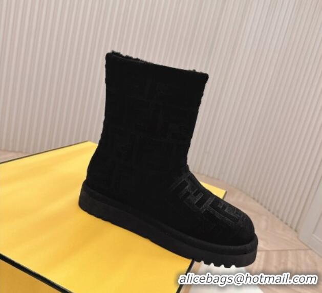 Good Quality Fendi Apres Chic Snow Boots in FF Suede Black 1224002