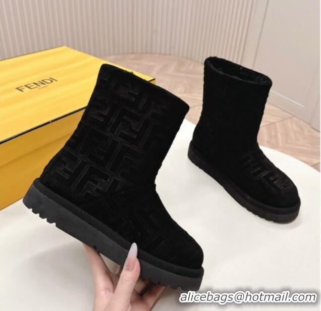 Good Quality Fendi Apres Chic Snow Boots in FF Suede Black 1224002