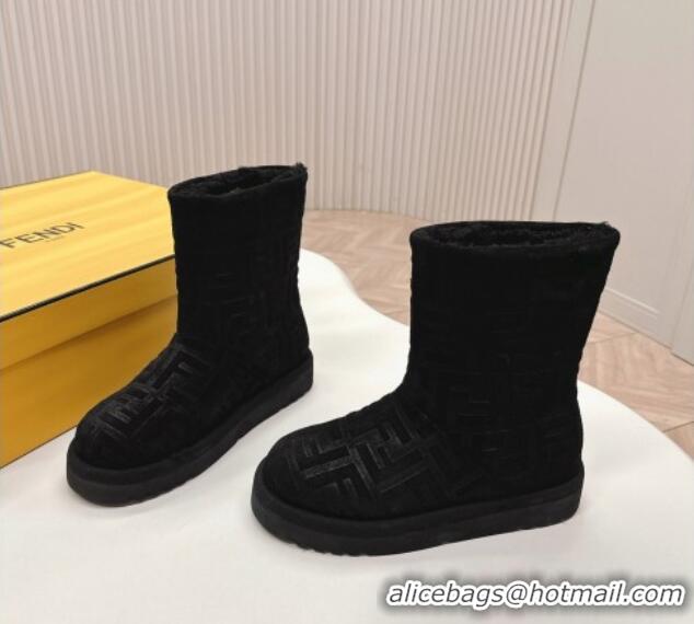 Good Quality Fendi Apres Chic Snow Boots in FF Suede Black 1224002