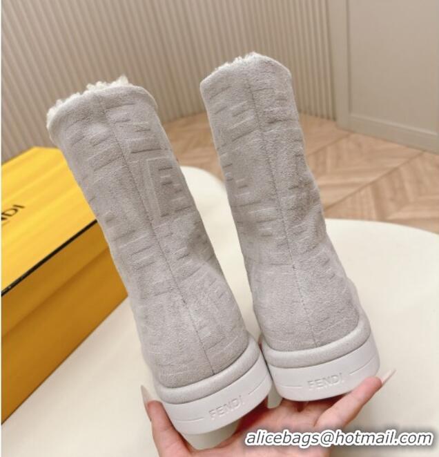 Low Cost Fendi Apres Chic Snow Boots in FF Suede Light Grey 1224003