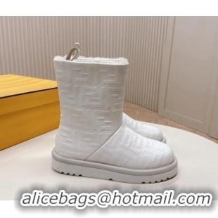 Buy Discount Fendi Apres Chic Snow Boots in FF Leather White 1224006