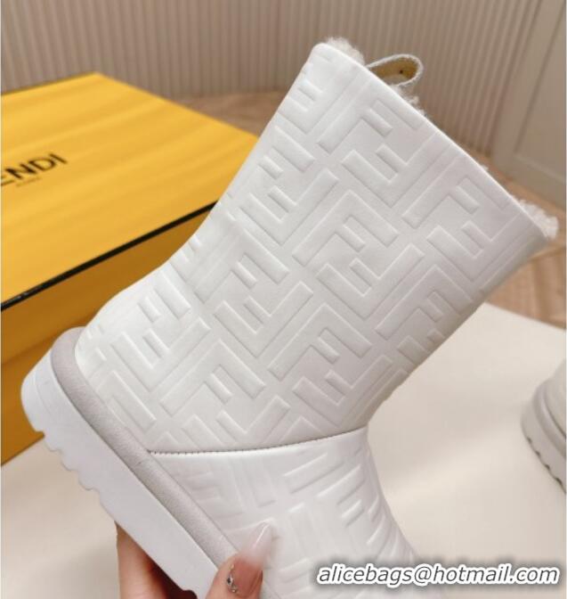 Buy Discount Fendi Apres Chic Snow Boots in FF Leather White 1224006