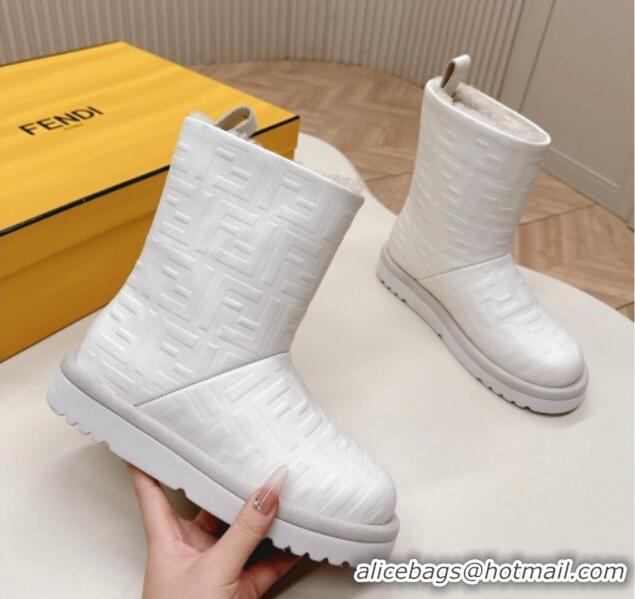 Buy Discount Fendi Apres Chic Snow Boots in FF Leather White 1224006