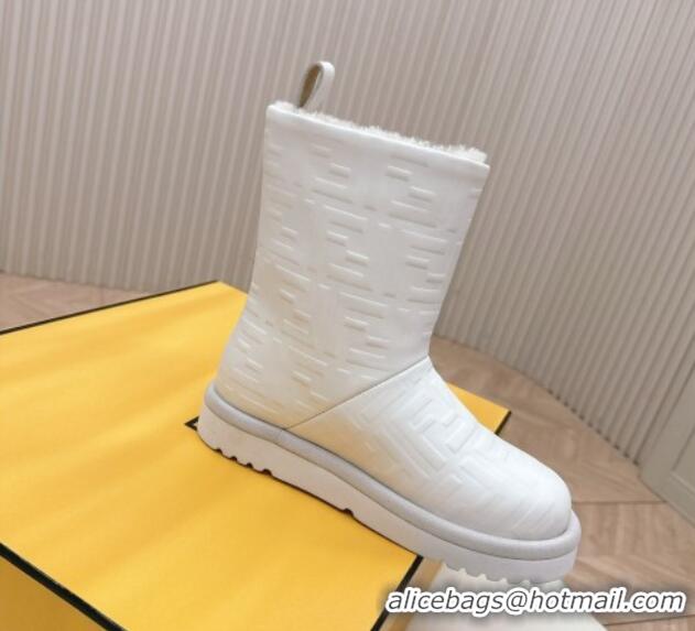 Buy Discount Fendi Apres Chic Snow Boots in FF Leather White 1224006