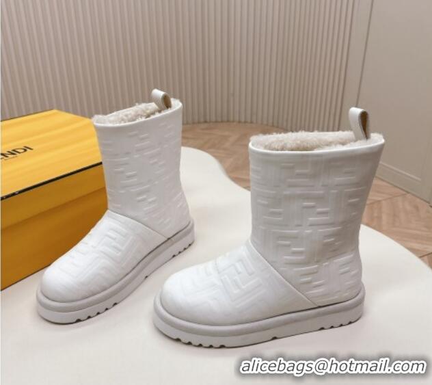 Buy Discount Fendi Apres Chic Snow Boots in FF Leather White 1224006