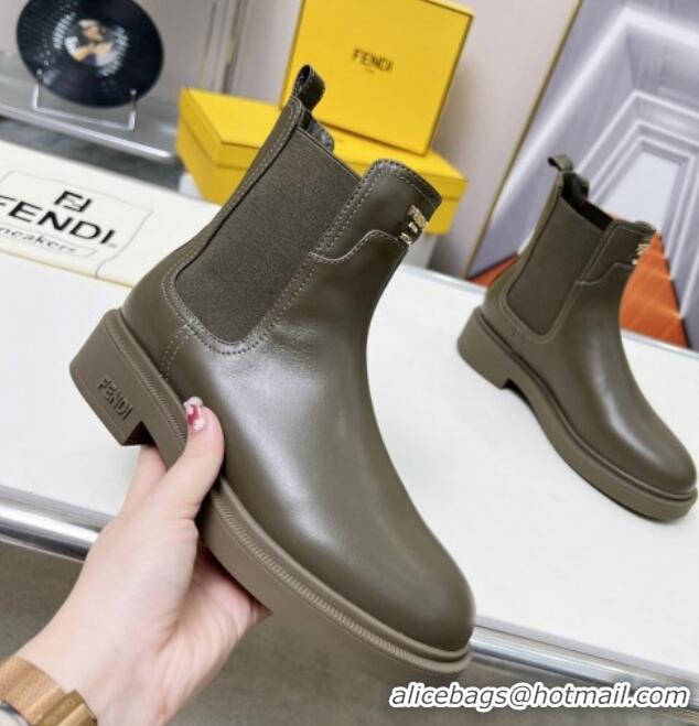 Classic Hot Fendi Filo Biker Ankle Boots 3.5cm in Leather Green 1224007