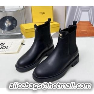 Charming Fendi Filo Biker Ankle Boots 3.5cm in Leather Black 1224009