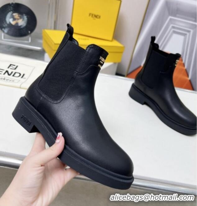 Charming Fendi Filo Biker Ankle Boots 3.5cm in Leather Black 1224009