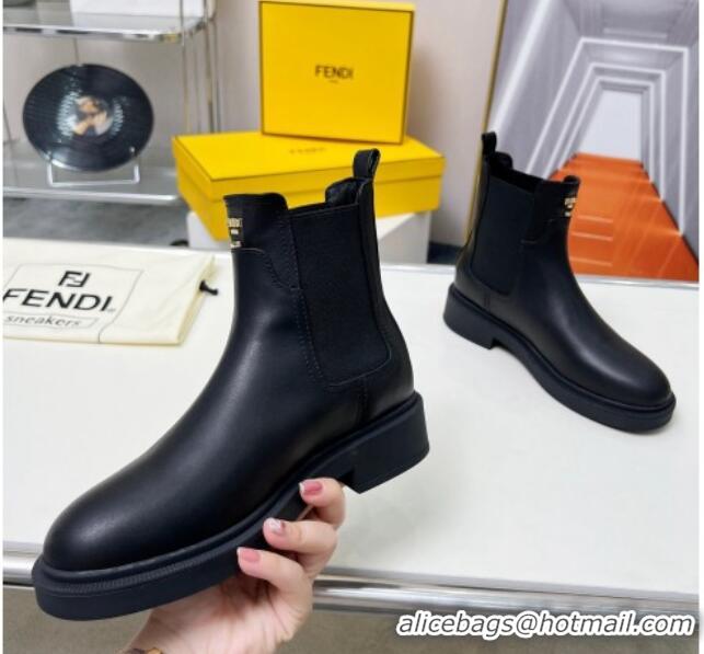 Charming Fendi Filo Biker Ankle Boots 3.5cm in Leather Black 1224009