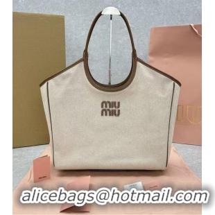 Buy Discount Miu Miu Large Ivy Tote Bag In Canvas And Leather M8792 Beige/Brown