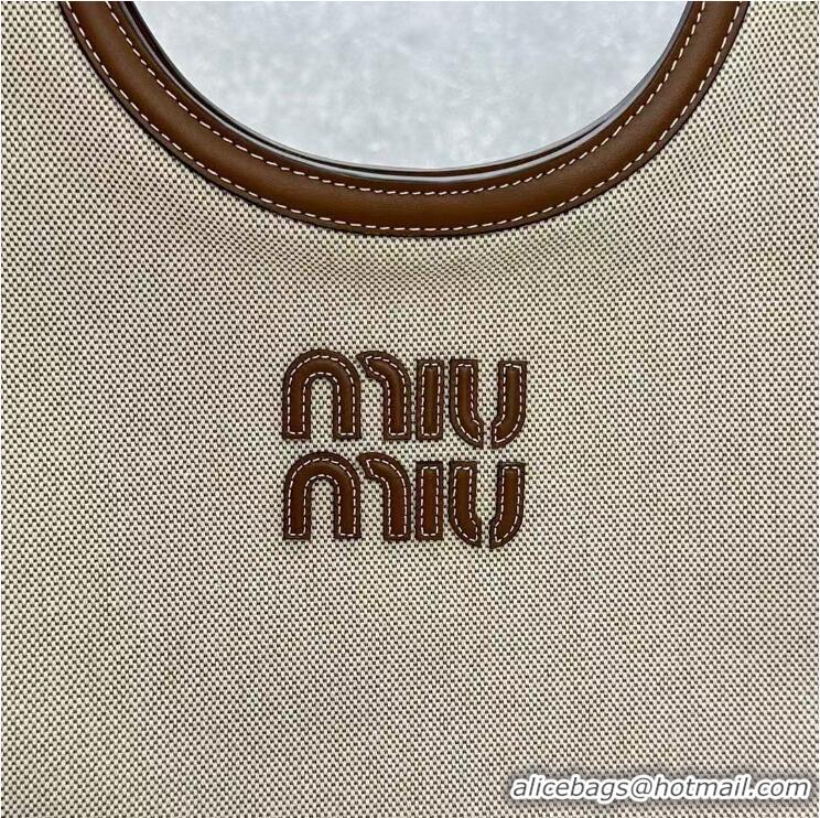 Buy Discount Miu Miu Large Ivy Tote Bag In Canvas And Leather M8792 Beige/Brown